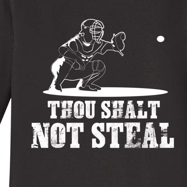 Baseball Catcher Thou Shalt Not Steal - Religious Gift Baby Long Sleeve Bodysuit