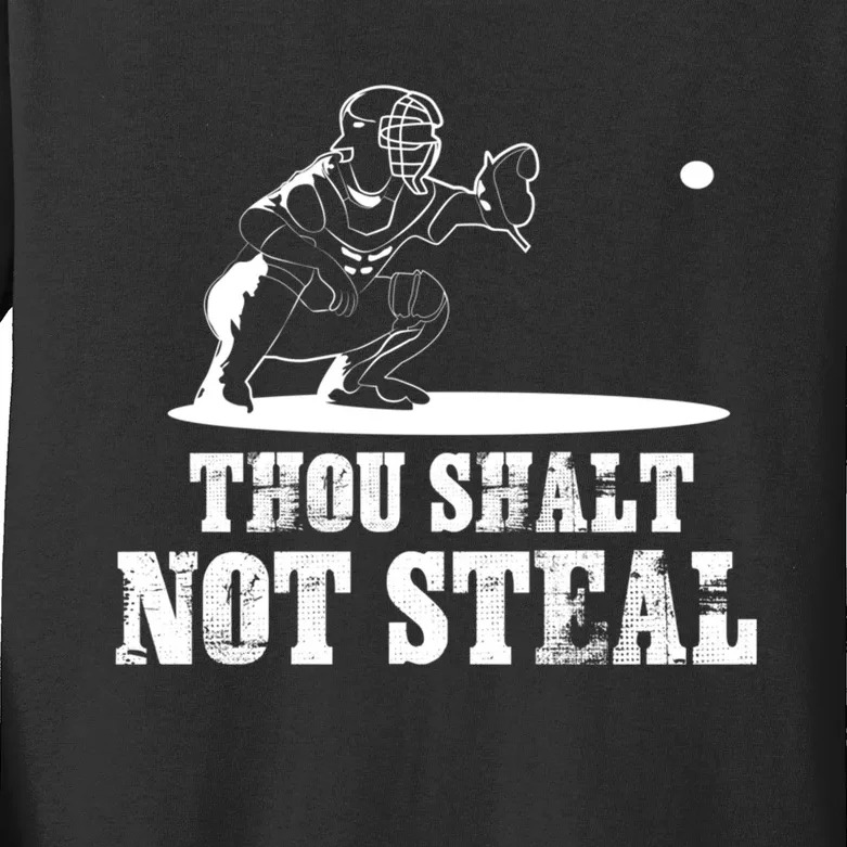 Baseball Catcher Thou Shalt Not Steal - Religious Gift Kids Long Sleeve Shirt