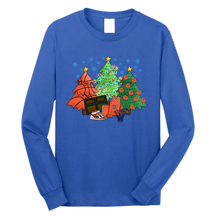 Basketball Christmas Trees Funny Merry Swishmas Basketball Gift Long Sleeve Shirt