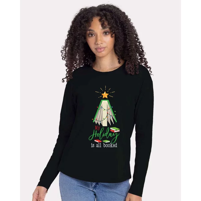 Book Christmas Tree My Holiday Is All Booked Reading Gift Womens Cotton Relaxed Long Sleeve T-Shirt