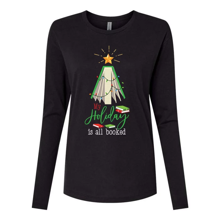 Book Christmas Tree My Holiday Is All Booked Reading Gift Womens Cotton Relaxed Long Sleeve T-Shirt