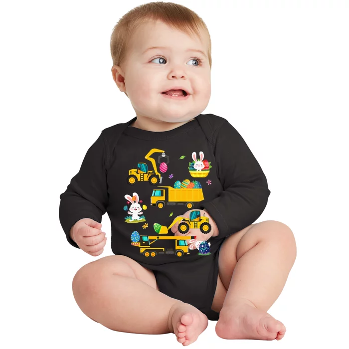 Bunny Construction Trucks happy Easter day Baby Long Sleeve Bodysuit