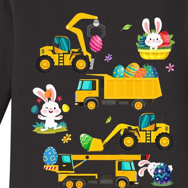 Bunny Construction Trucks happy Easter day Baby Long Sleeve Bodysuit