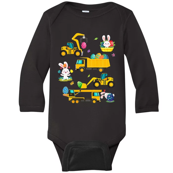 Bunny Construction Trucks happy Easter day Baby Long Sleeve Bodysuit