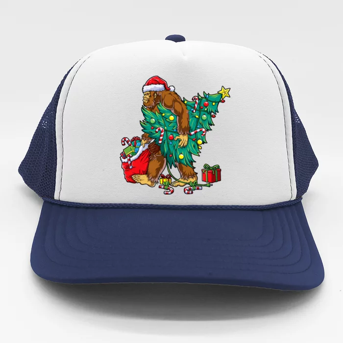 Bigfoot Christmas Tree Lights Xmas Sasquatch Lovers Trucker Hat