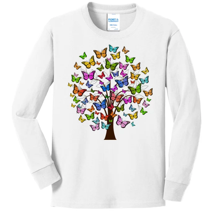 Butterfly Colorful Tree Kids Long Sleeve Shirt