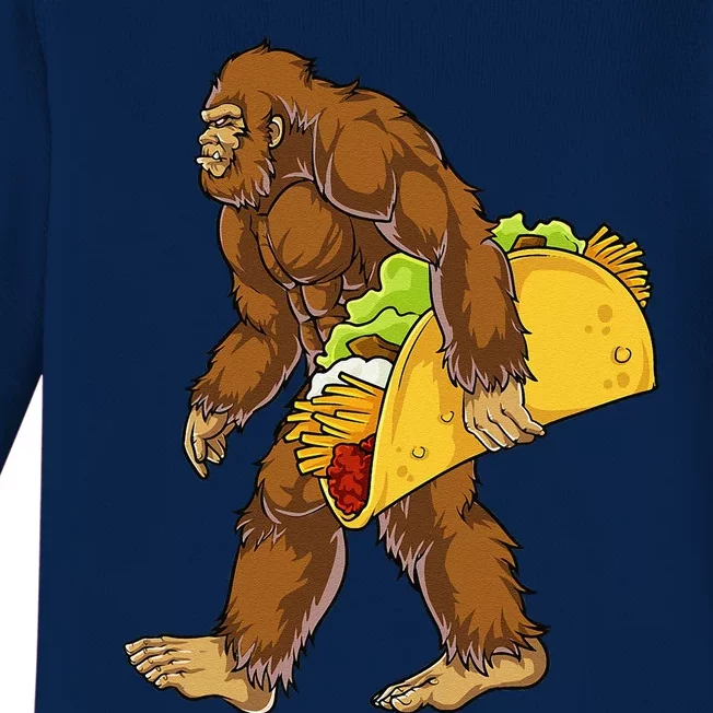 Bigfoot Carrying Taco Funny Cinco De Mayo Sasquatch Funny Baby Long Sleeve Bodysuit