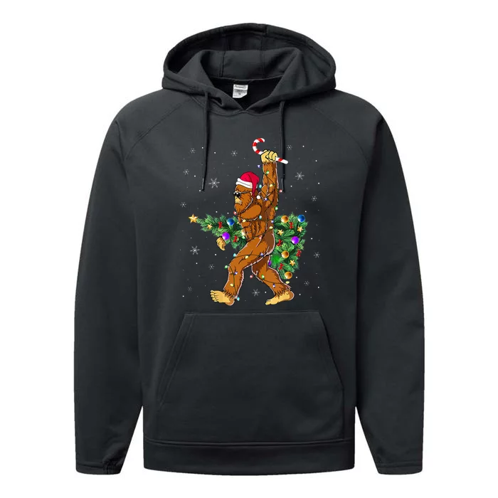 Bigfoot Christmas Tree Lights Xmas Lovers Performance Fleece Hoodie