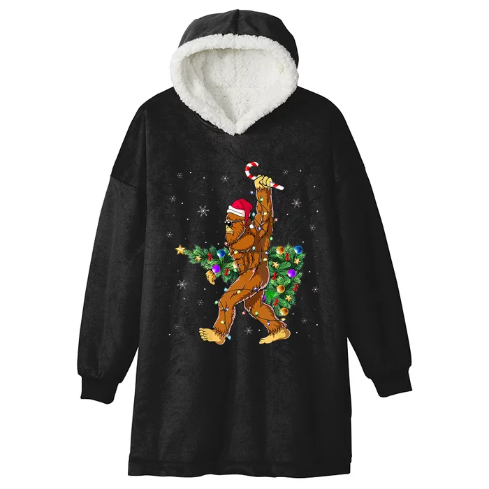 Bigfoot Christmas Tree Lights Xmas Lovers Hooded Wearable Blanket