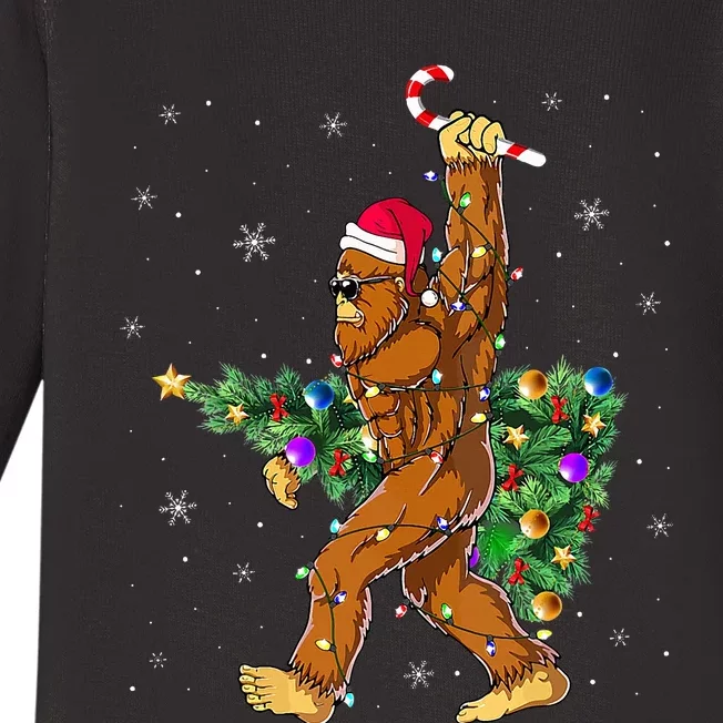 Bigfoot Christmas Tree Lights Xmas Lovers Baby Long Sleeve Bodysuit