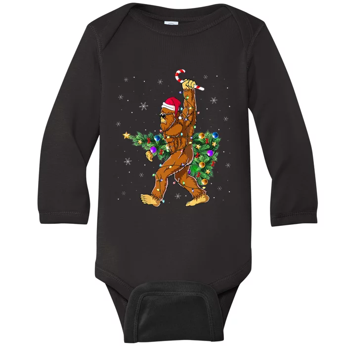 Bigfoot Christmas Tree Lights Xmas Lovers Baby Long Sleeve Bodysuit