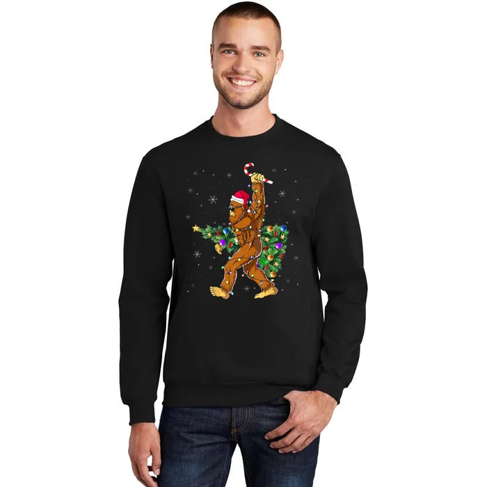 Bigfoot Christmas Tree Lights Xmas Lovers Tall Sweatshirt