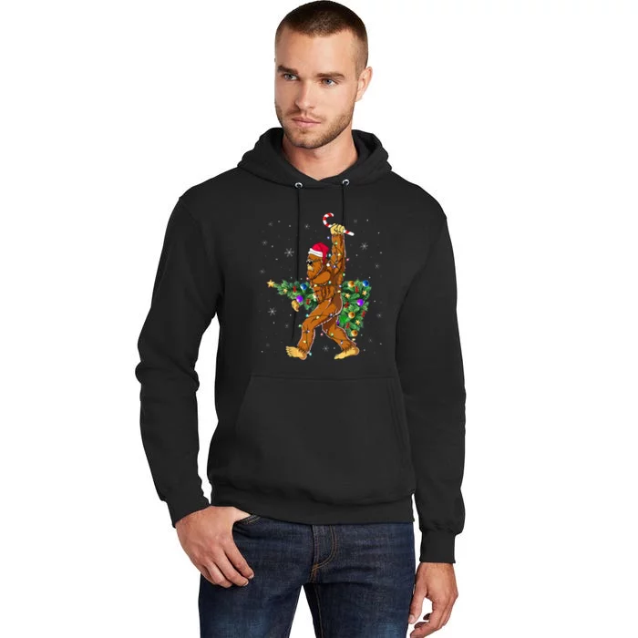 Bigfoot Christmas Tree Lights Xmas Lovers Tall Hoodie