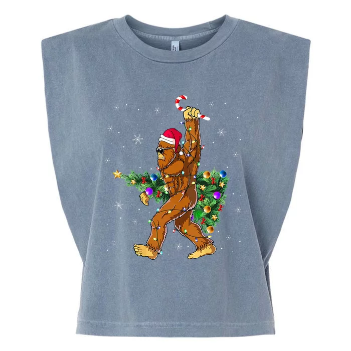 Bigfoot Christmas Tree Lights Xmas Lovers Garment-Dyed Women's Muscle Tee