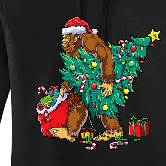 Bigfoot Christmas Tree Lights Xmas Sasquatch Lovers Women's Pullover Hoodie