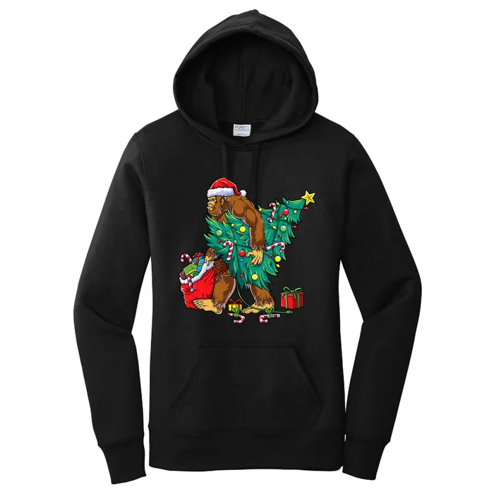 Bigfoot Christmas Tree Lights Xmas Sasquatch Lovers Women's Pullover Hoodie