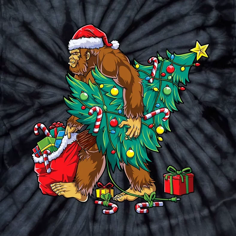 Bigfoot Christmas Tree Lights Xmas Sasquatch Lovers Tie-Dye T-Shirt