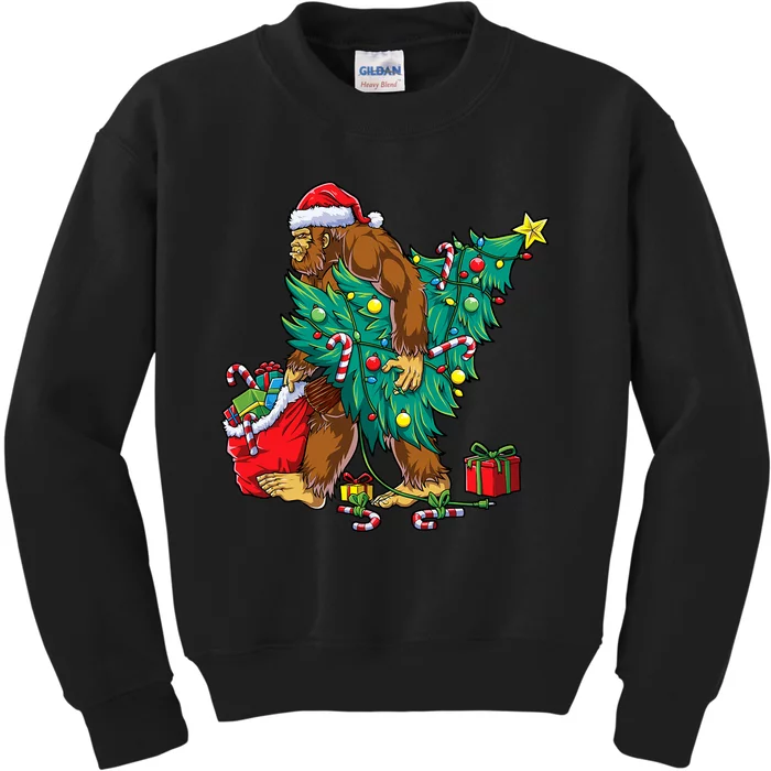 Bigfoot Christmas Tree Lights Xmas Sasquatch Lovers Kids Sweatshirt