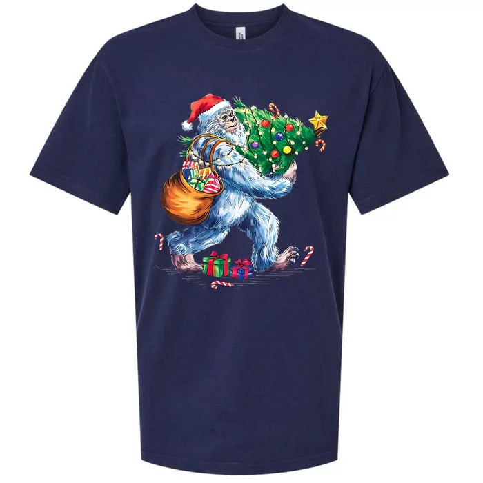 Bigfoot Christmas Tree Lights Xmas Sasquatch Lovers Sueded Cloud Jersey T-Shirt