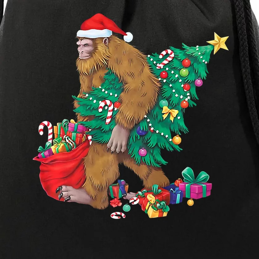 Bigfoot Christmas Tree Lights Xmas Sasquatch Lovers Drawstring Bag