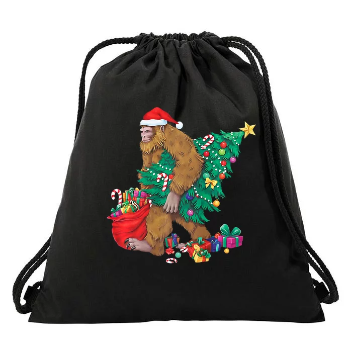 Bigfoot Christmas Tree Lights Xmas Sasquatch Lovers Drawstring Bag