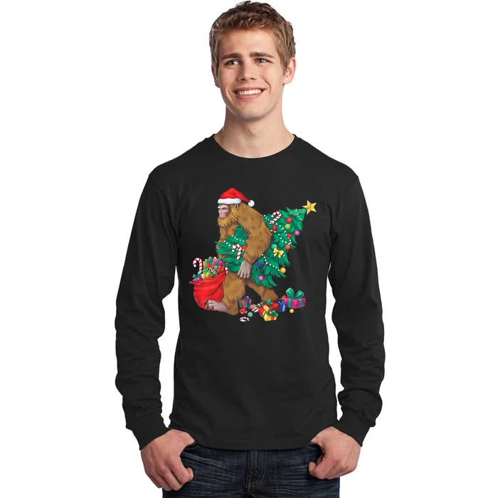 Bigfoot Christmas Tree Lights Xmas Sasquatch Lovers Tall Long Sleeve T-Shirt