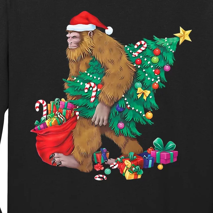 Bigfoot Christmas Tree Lights Xmas Sasquatch Lovers Tall Long Sleeve T-Shirt