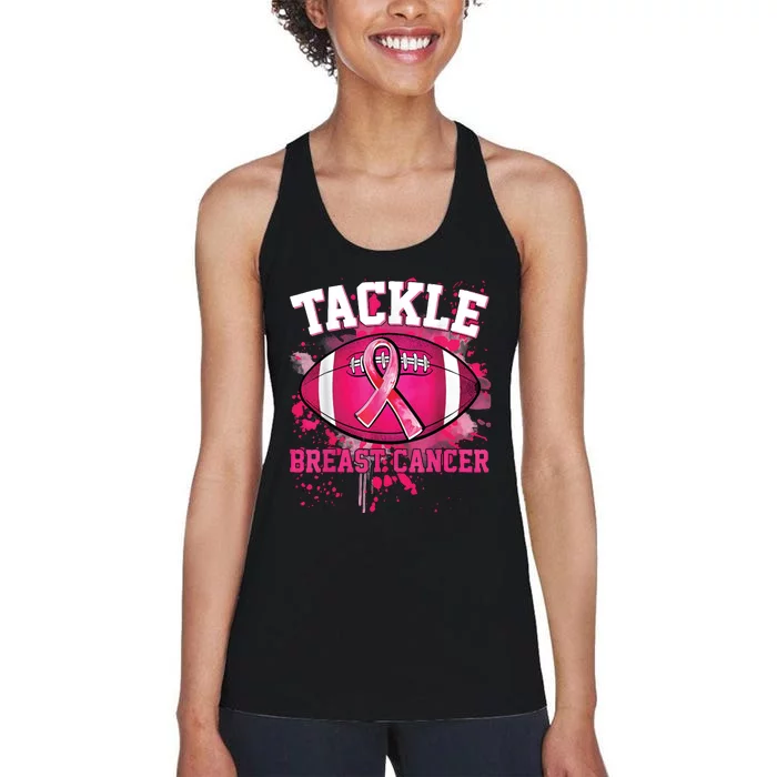 Breast Cancer Tackle Football Women's Racerback Tank