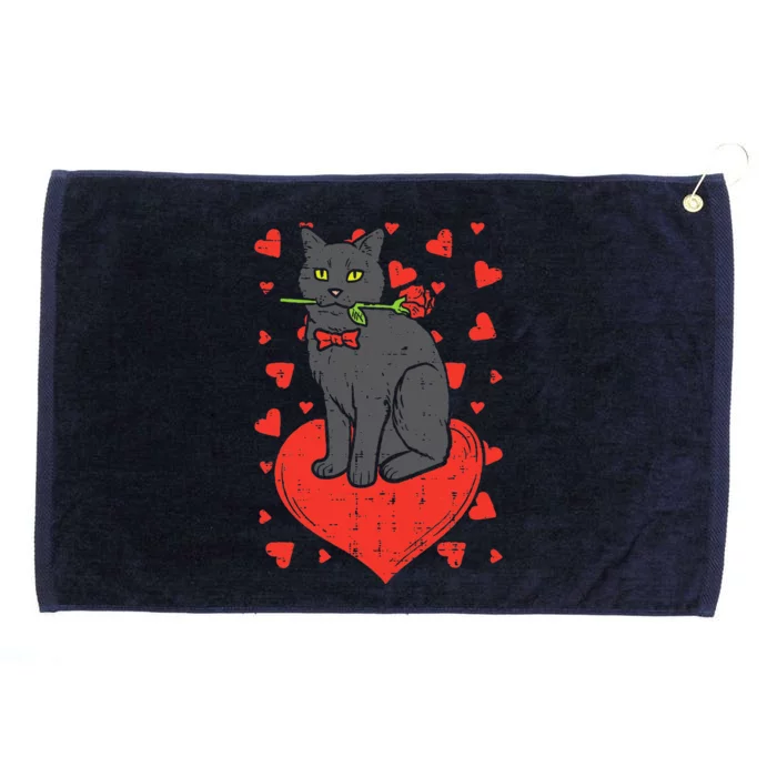 Black Cat Tie Red Rose Heart Cute Valentines Day Pet Funny Grommeted Golf Towel