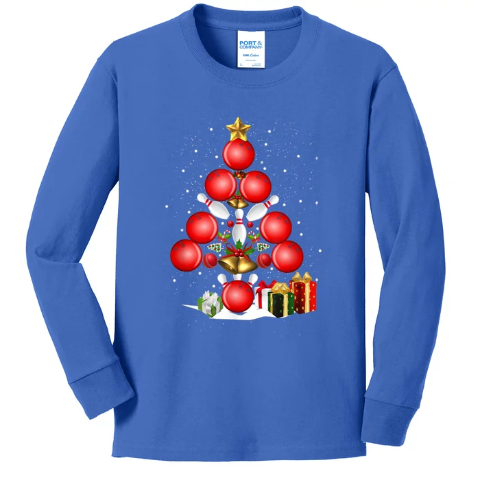 Bowling Christmas Tree Lights Gift Bowling Decorations Xmas Meaningful Gift Kids Long Sleeve Shirt