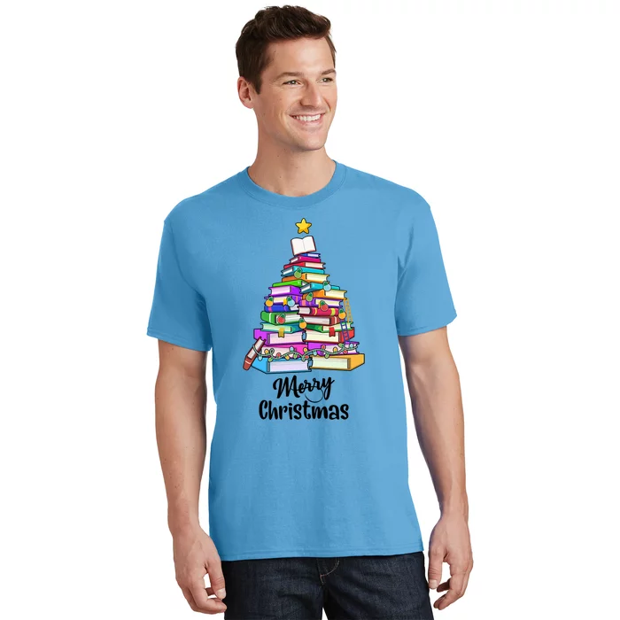 Book Christmas Tree Book Lover Librarian Merry Christmas Gift T-Shirt