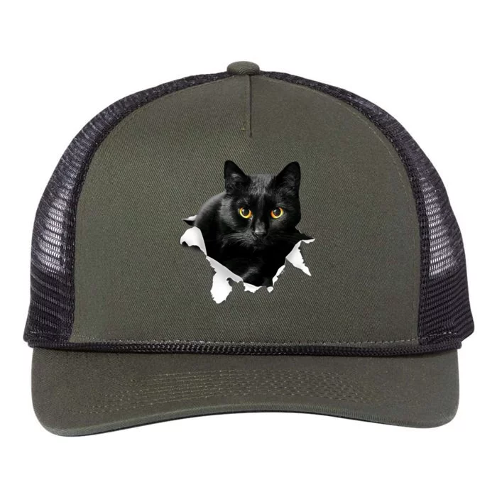 Black Cat Torn Cloth Gifts For Cat Lover, Cat Dad, Cat Mom Retro Rope Trucker Hat Cap