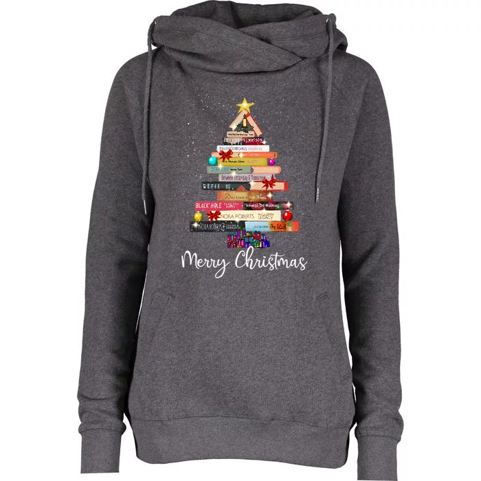 Book Christmas Tree For Book Lover Librarian Teacher Xmas Gift Womens Funnel Neck Pullover Hood