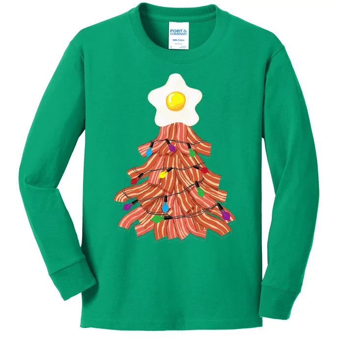 Bacon Christmas Tree Egg Top Funny Pork Lover Gift Kids Long Sleeve Shirt