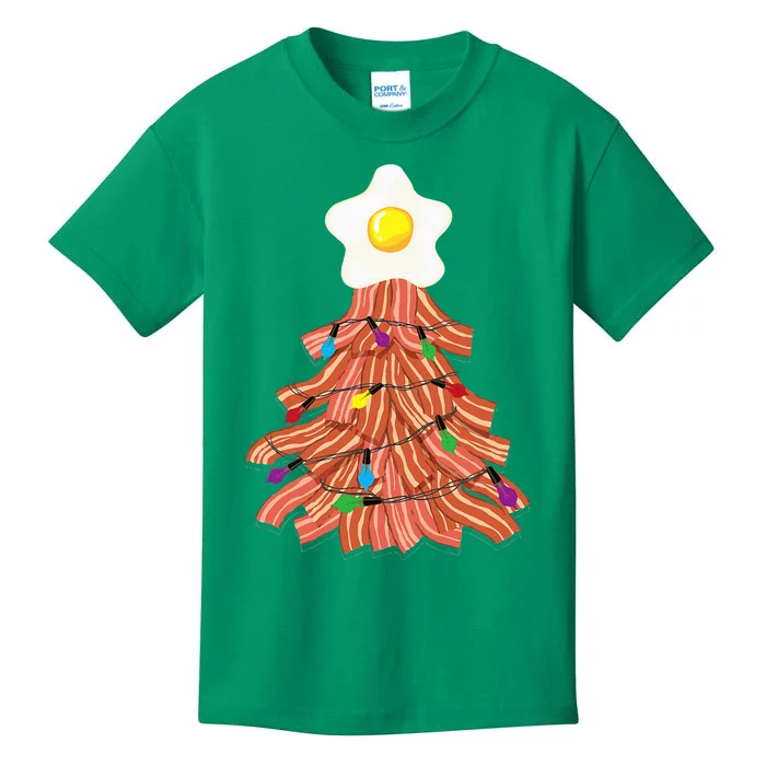 Bacon Christmas Tree Egg Top Funny Pork Lover Gift Kids T-Shirt