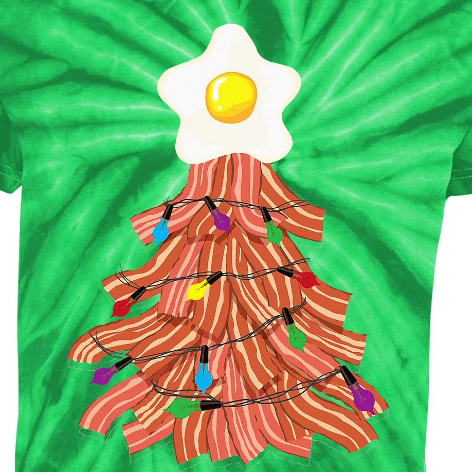 Bacon Christmas Tree Egg Top Funny Pork Lover Gift Kids Tie-Dye T-Shirt