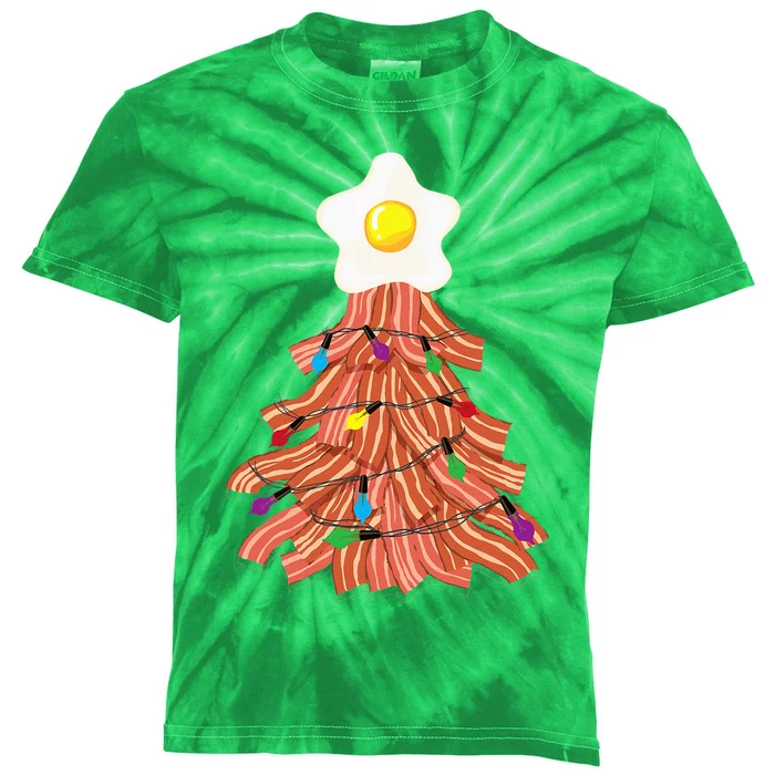 Bacon Christmas Tree Egg Top Funny Pork Lover Gift Kids Tie-Dye T-Shirt