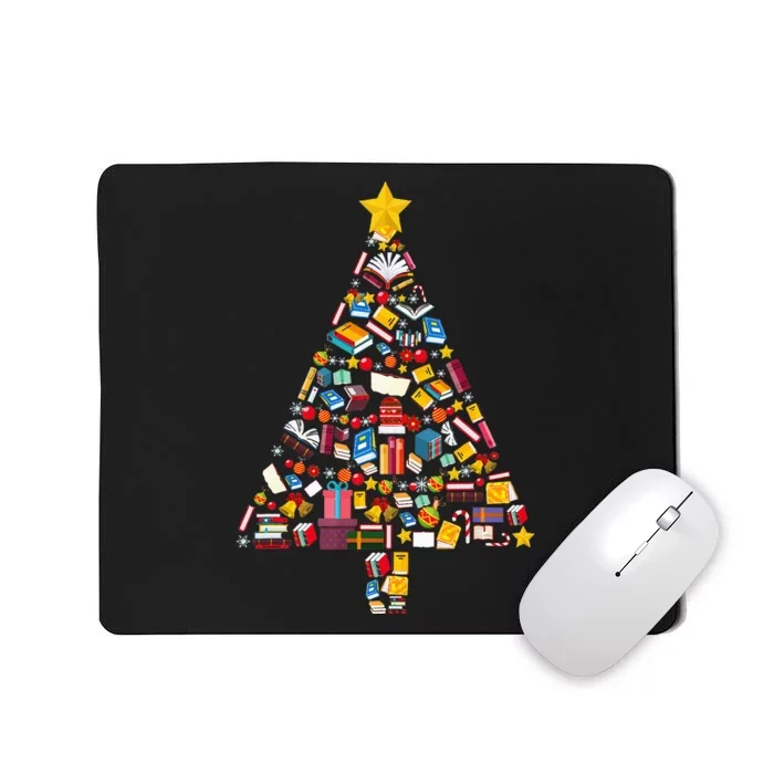 Books Christmas tree reading club Librarian Library Xmas Mousepad