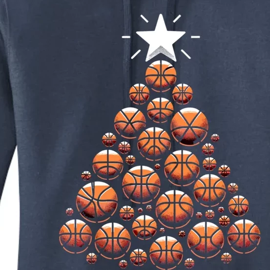 Basketball Christmas Tree Funny Basketball Xmas Gift Women's Pullover Hoodie