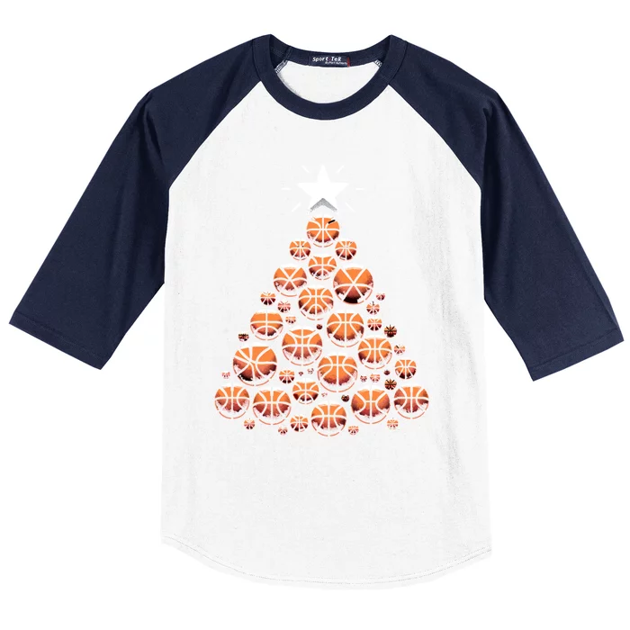 Basketball Christmas Tree Funny Basketball Xmas Gift Baseball Sleeve Shirt