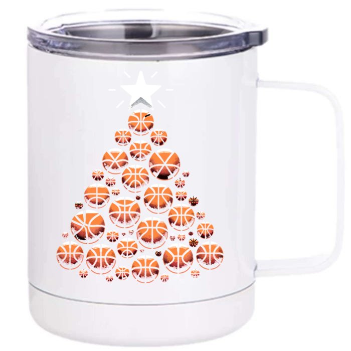 Basketball Christmas Tree Funny Basketball Xmas Gift Front & Back 12oz Stainless Steel Tumbler Cup