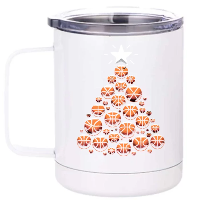 Basketball Christmas Tree Funny Basketball Xmas Gift Front & Back 12oz Stainless Steel Tumbler Cup