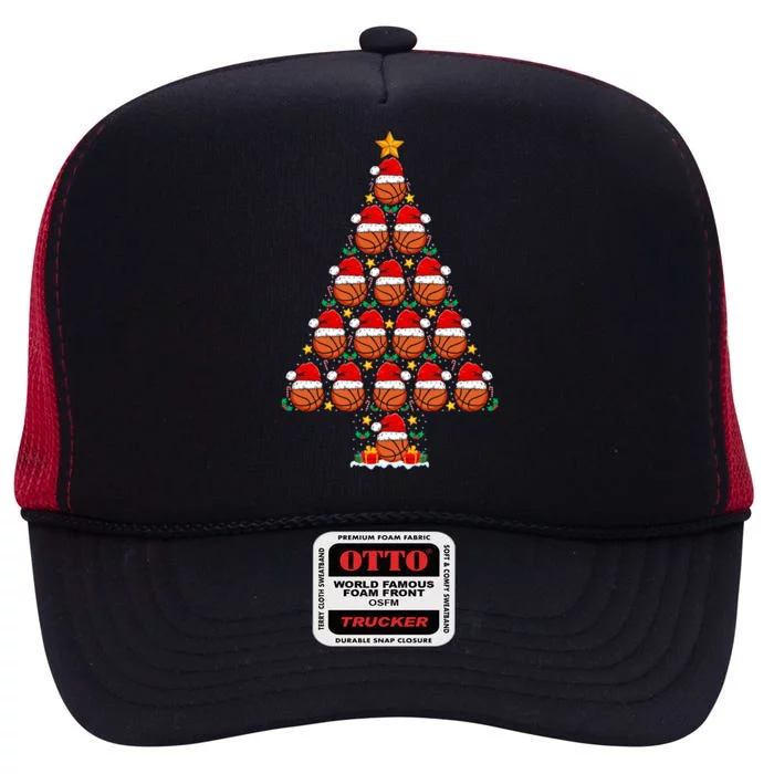 Basketball Christmas Tree Santa Hat Basketball Player Xmas Meaningful Gift High Crown Mesh Trucker Hat