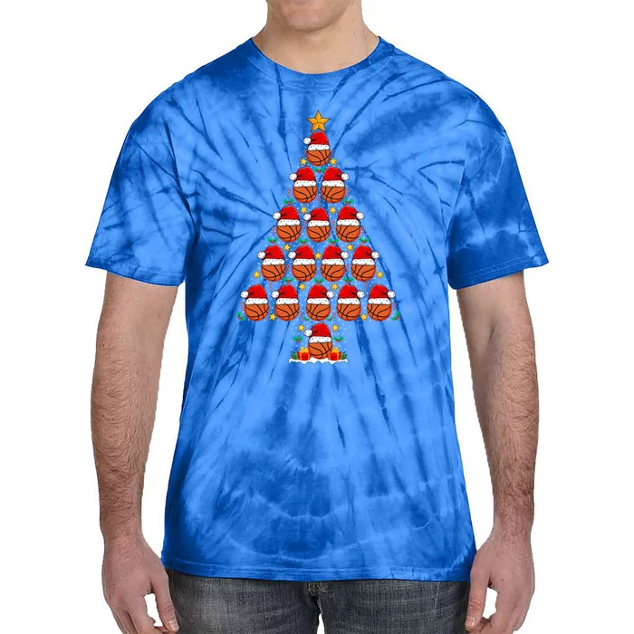 Basketball Christmas Tree Santa Hat Basketball Player Xmas Meaningful Gift Tie-Dye T-Shirt