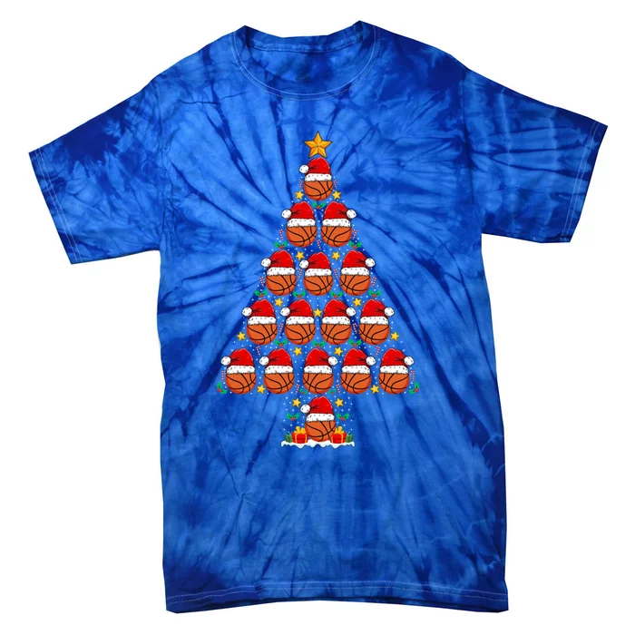 Basketball Christmas Tree Santa Hat Basketball Player Xmas Meaningful Gift Tie-Dye T-Shirt