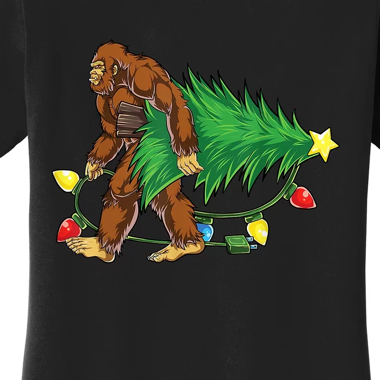 Bigfoot Christmas Tree Lights Xmas Boys Sasquatch Lovers Women's T-Shirt