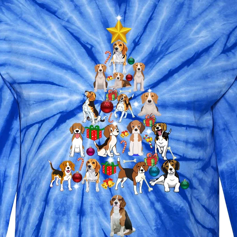 Beagle Christmas Tree Cool Gift Funny Xmas Beagle Gift Tie-Dye Long Sleeve Shirt