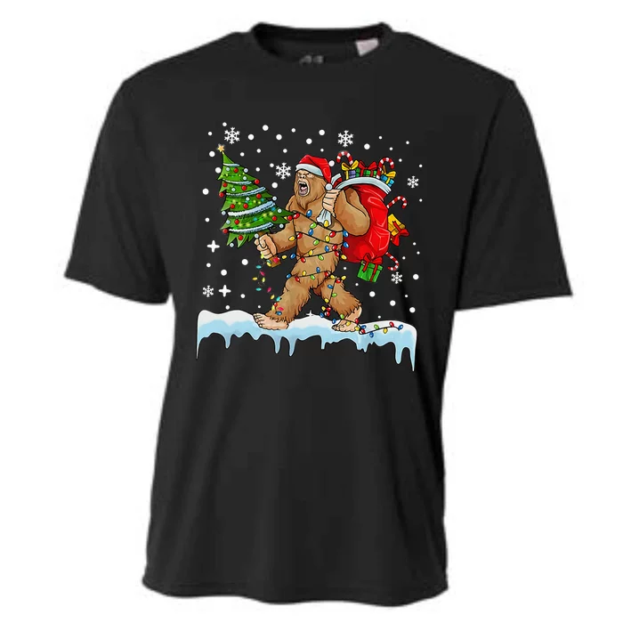 Bigfoot Christmas Tree Lights Xmas Sasquatch Lovers Cooling Performance Crew T-Shirt