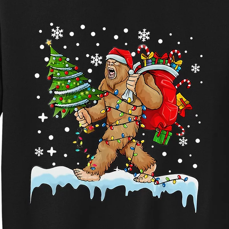 Bigfoot Christmas Tree Lights Xmas Sasquatch Lovers Tall Sweatshirt