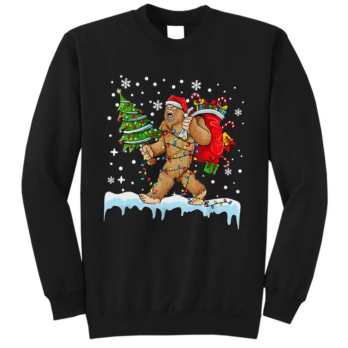 Bigfoot Christmas Tree Lights Xmas Sasquatch Lovers Tall Sweatshirt